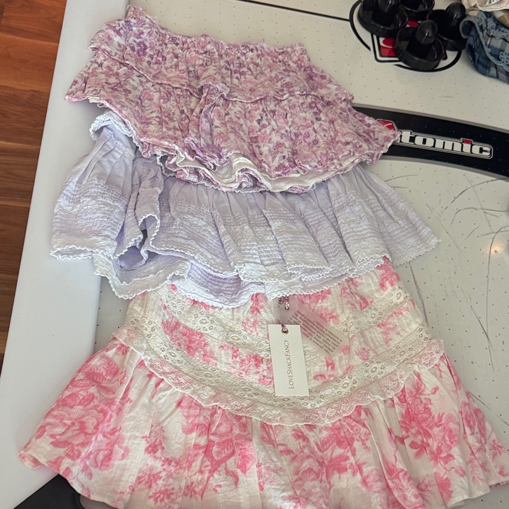 LoveShackFancy Floral Mini Skirt - Pink and Purple